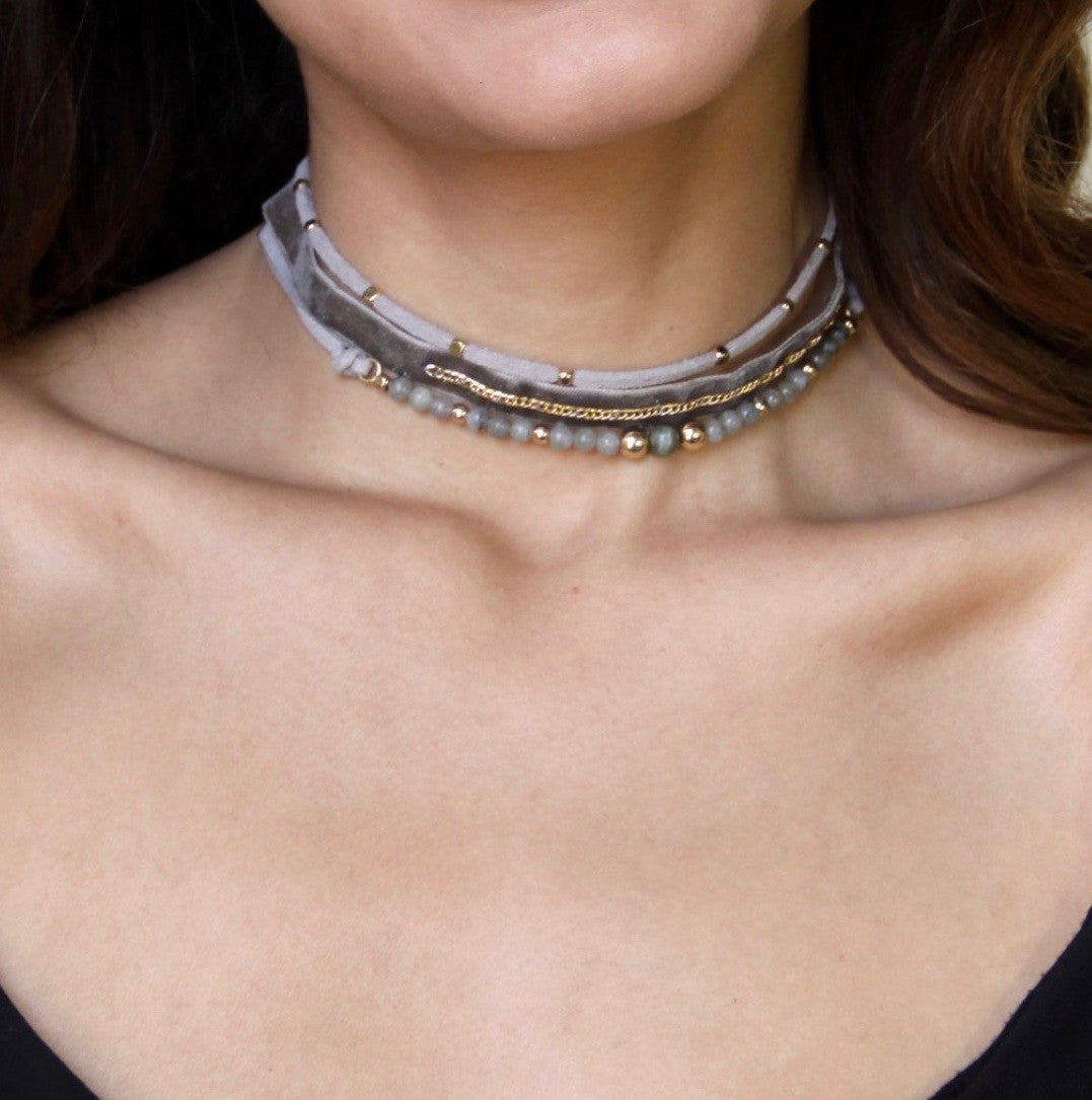 GREY MATTER CHOKER IN GREY AND GOLD