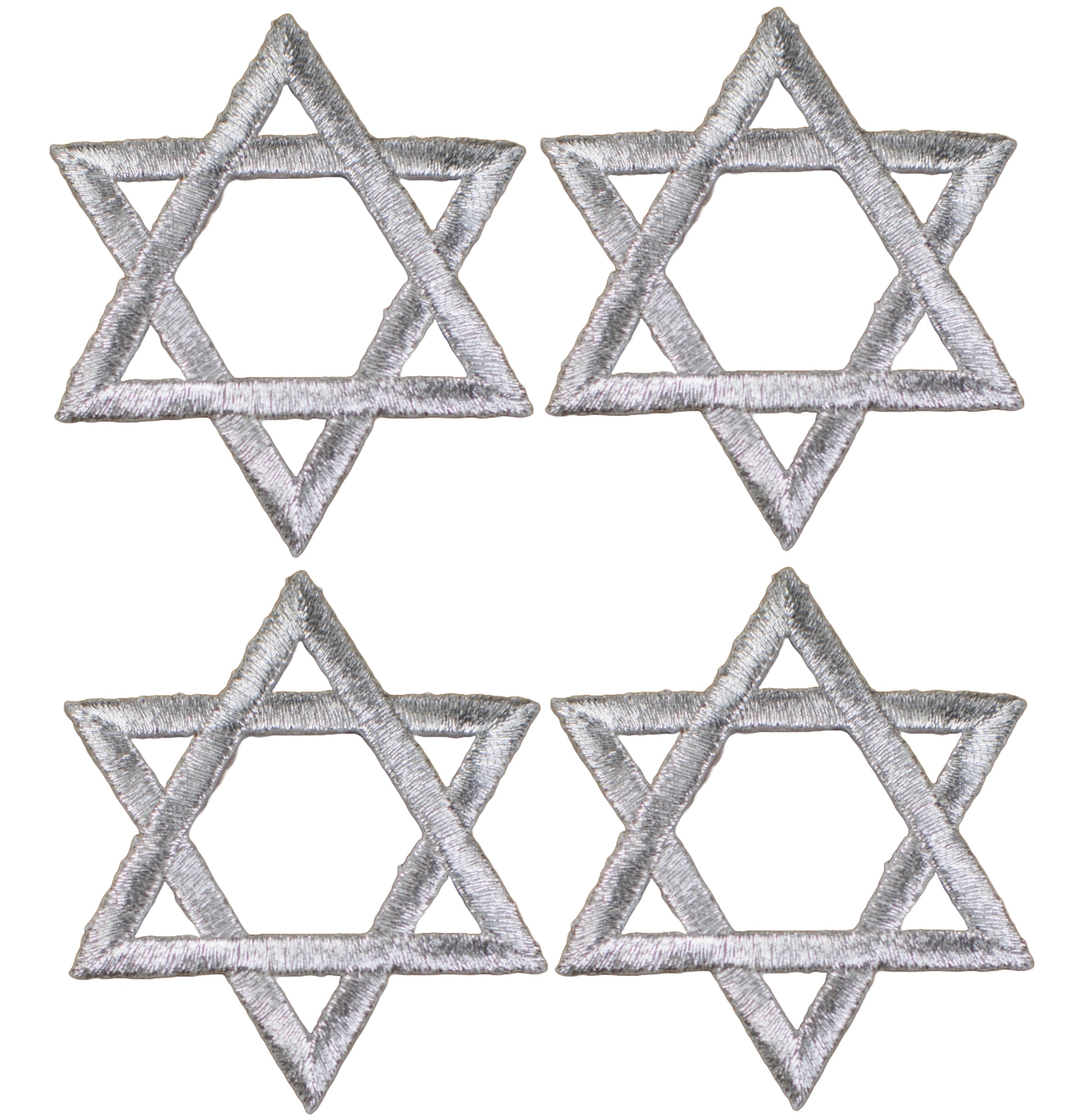 4-Pack Star of David Applique Patch - Metallic Silver Embroidered Badge 2" (Iron on)