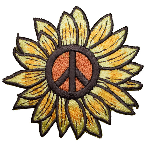Peace Sign Sunflower Applique Patch - Flower, Bloom Badge 2.5" (Iron on) - Patch Parlor
