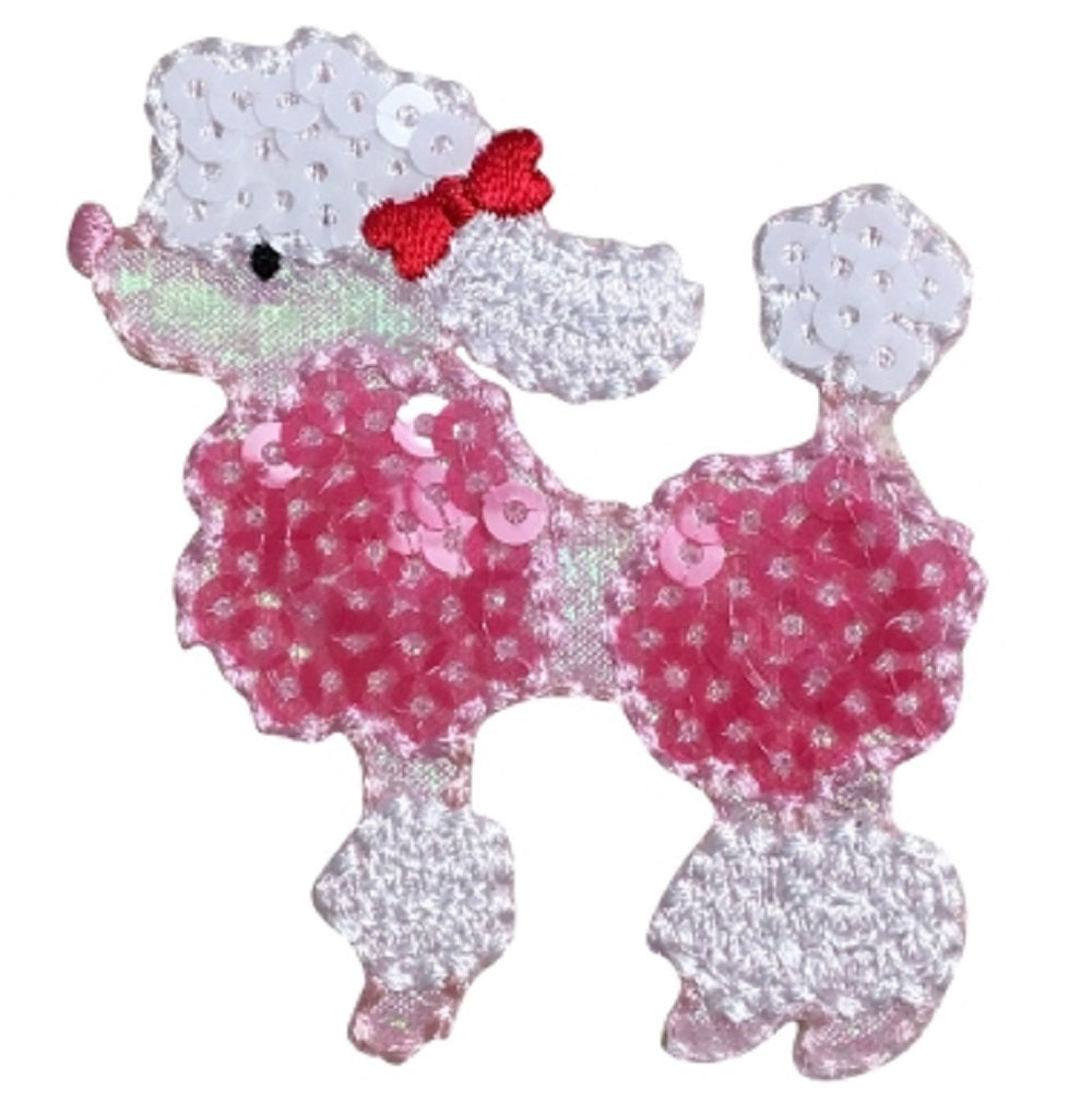Sequin Poodle Applique Patch - White Dog with Red Bow (Iron on) – Patch ...