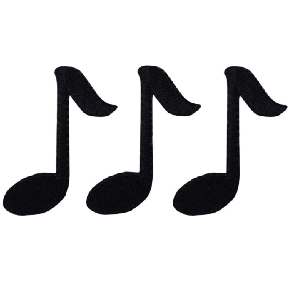 Black Quarter Note Applique Patch - Musician Sheet Music Embroidered Badge 1-5/8" (3-Pack, Iron on)