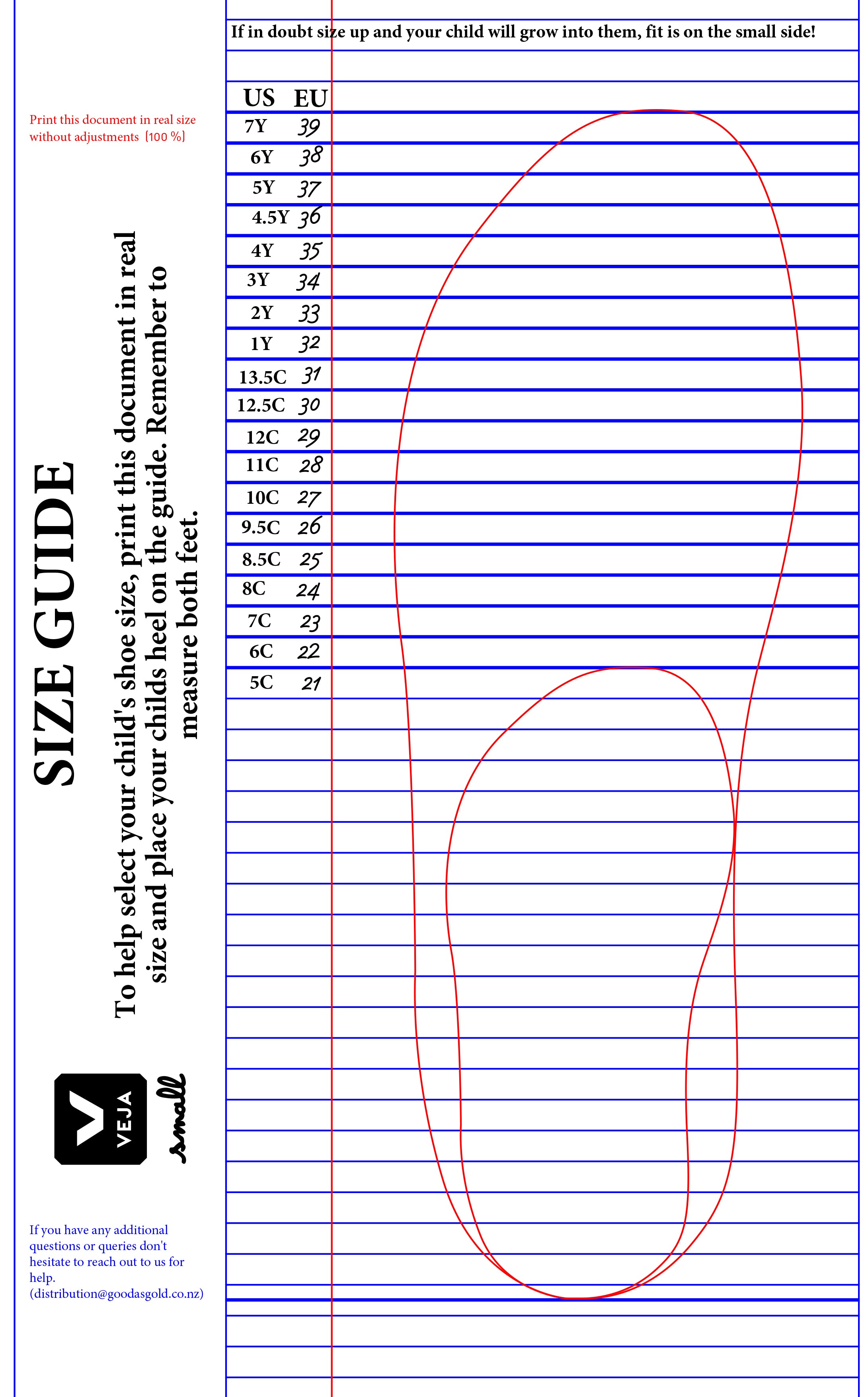 SIZE GUIDE - VEJA – KIZCLUB