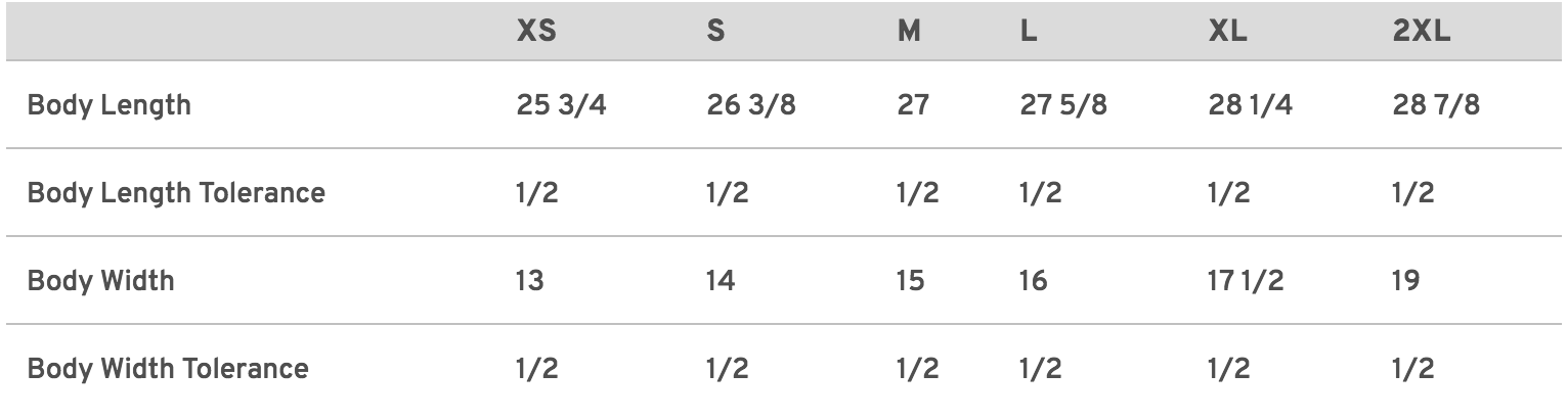 Size chart