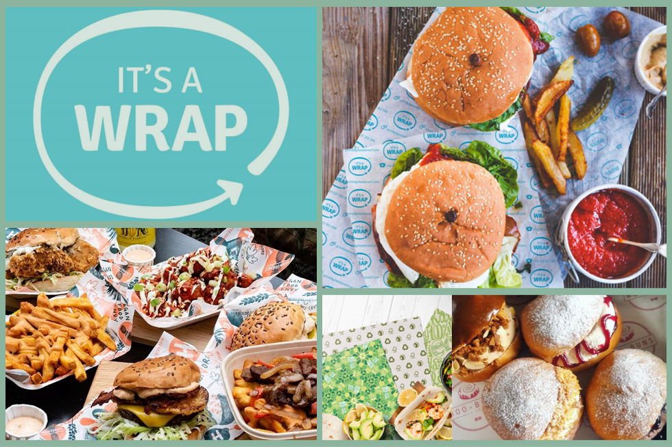 A collage showing the best uses for custom-printed greaseproof paper made by “It’s a Wrap”