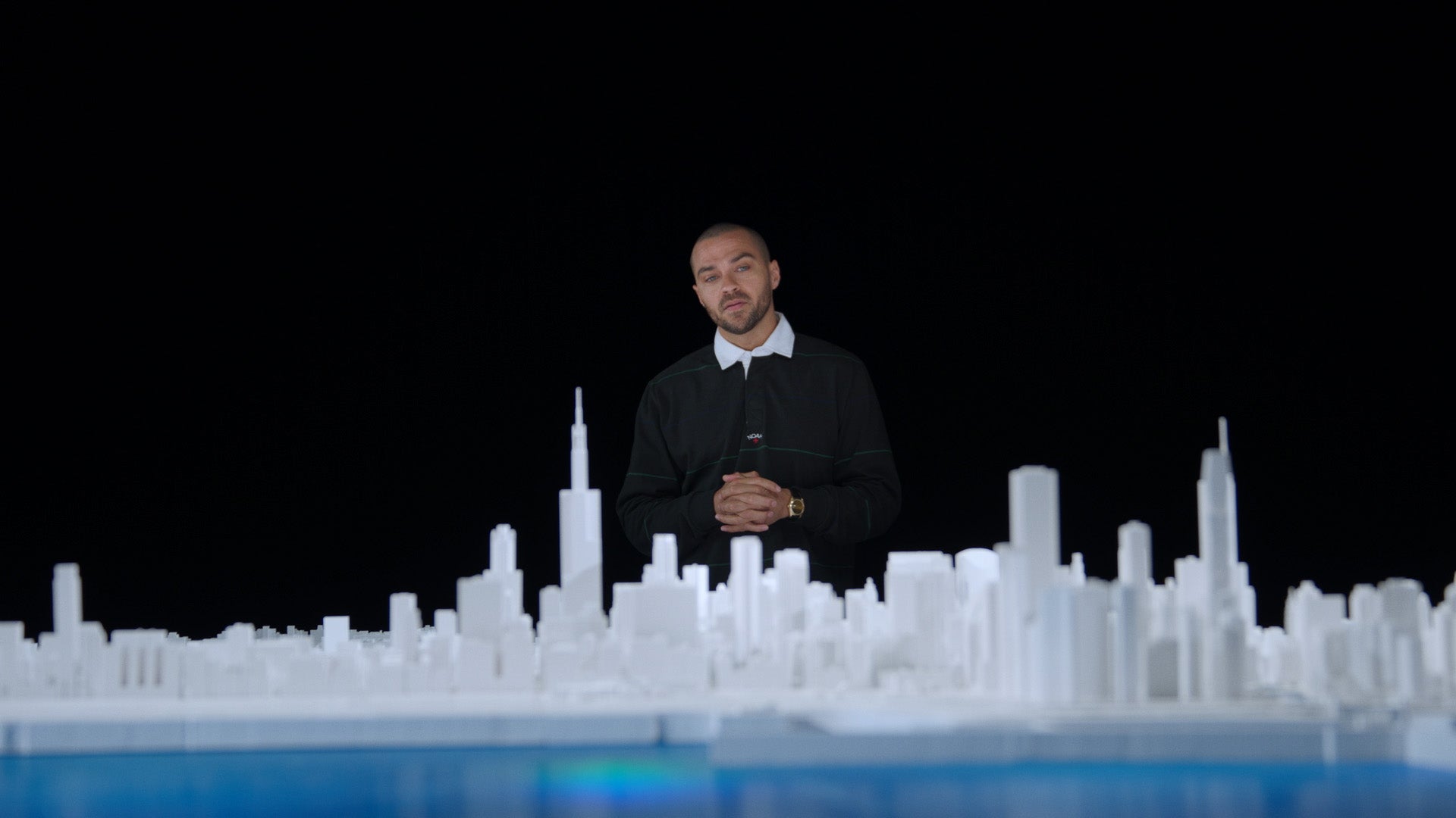 Jesse Williams with Microscape's 15 foot diameter circular model of Chicago