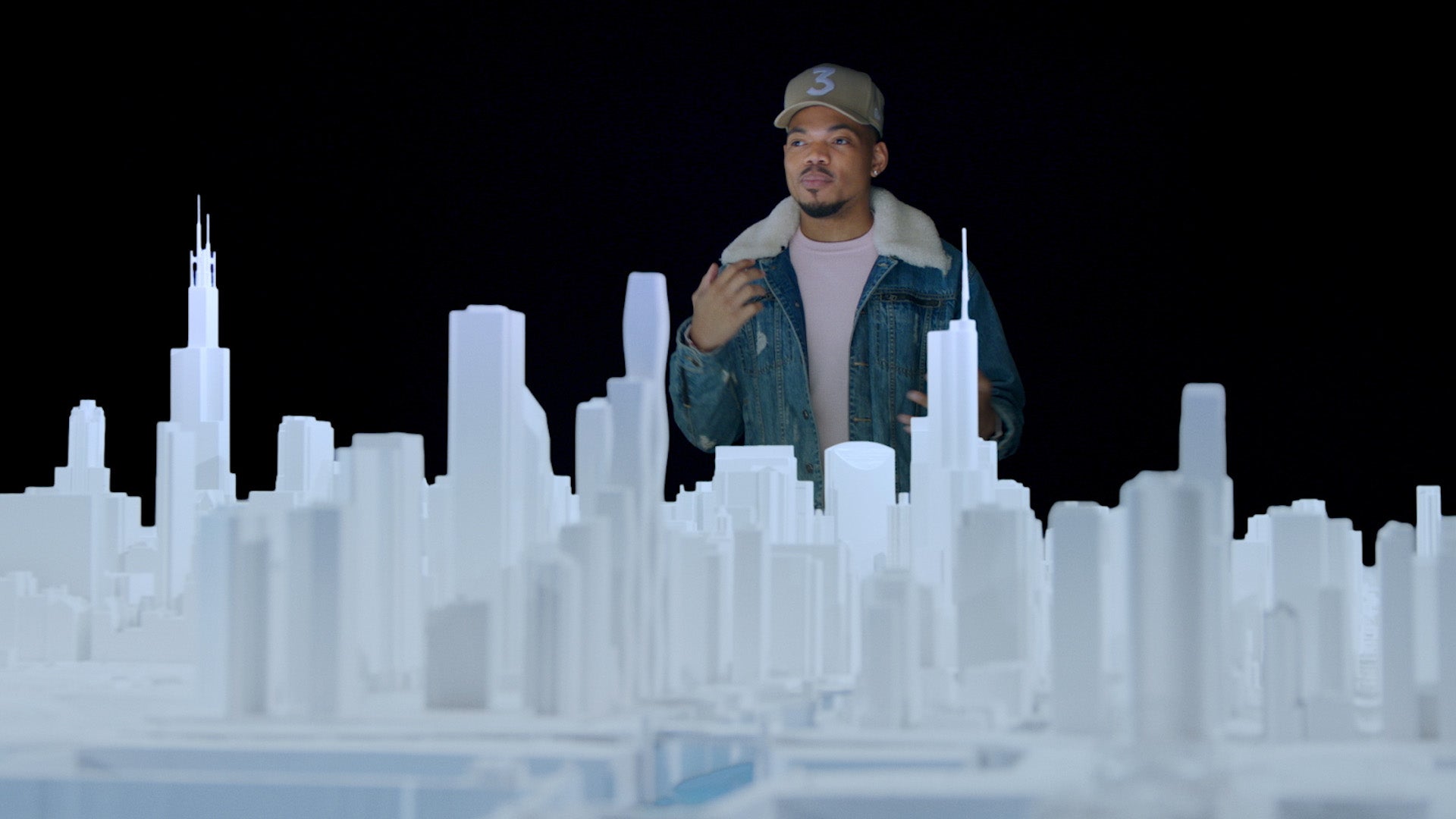 Chance the Rapper with Microscape's 15 foot diameter circular model of Chicago