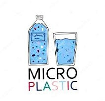 Drawing of bottles water and a glass of water with many floating plastic pollutants