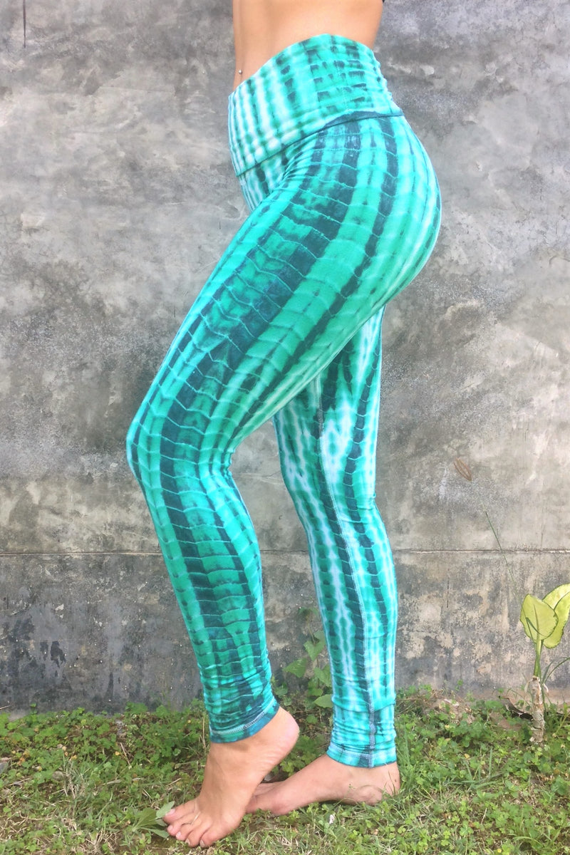 Aqua Tie Dye Long Yoga Pants by Lotus Tribe Clothing