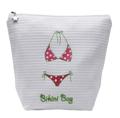 Pink and Green Embroidery Bikini Travel Bag