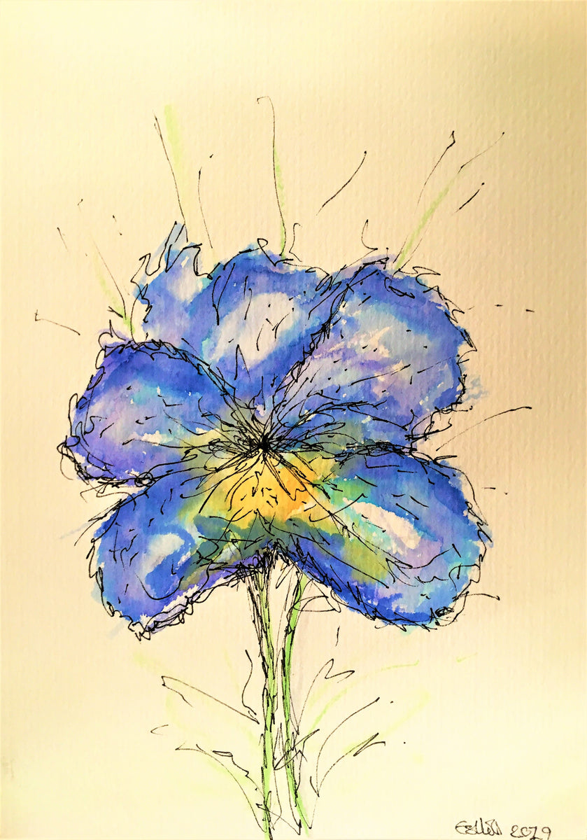 Original Artwork - Abstract Blue/Yellow Iris Watercolour - Unframed ...