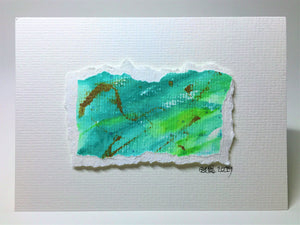 Original Hand Painted Greeting Card - Green and Gold Design - eDgE dEsiGn London