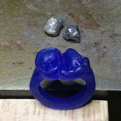Wax ring being carved for a modern rough diamond ring. 