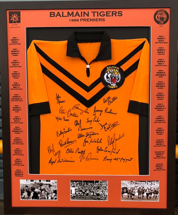 1969 Balmain Tigers Premiers - Signed & framed In Glory