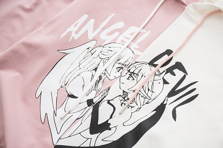 devil and angel hoodie pink and black