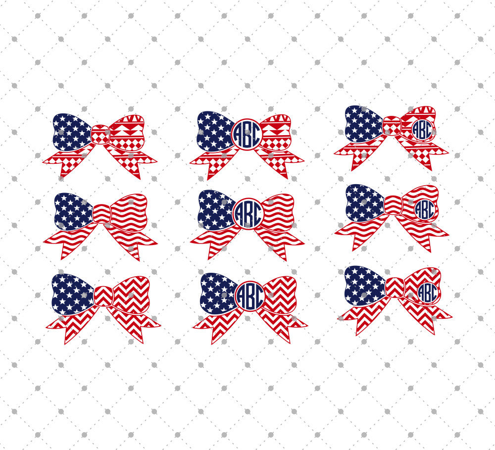 Download SVG Cut Files for Cricut and Silhouette - 4th of July Patterned Bow Monogram Frame Files - SVG ...