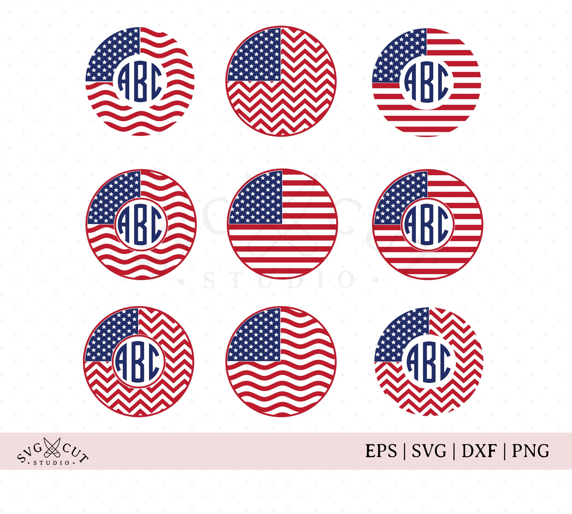 American Flag Circle Monogram Font SVG