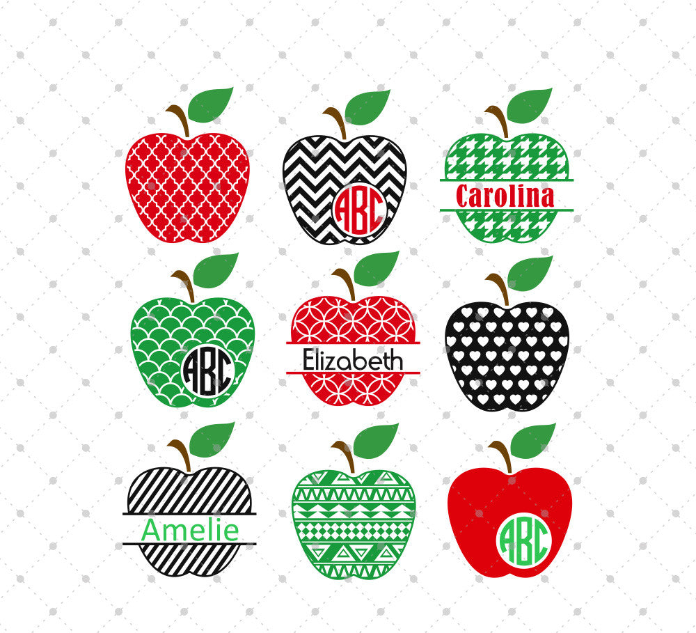 Download SVG Cut Files for Cricut and Silhouette - Patterned Apple Monogram Frames Files - SVG Cut Studio