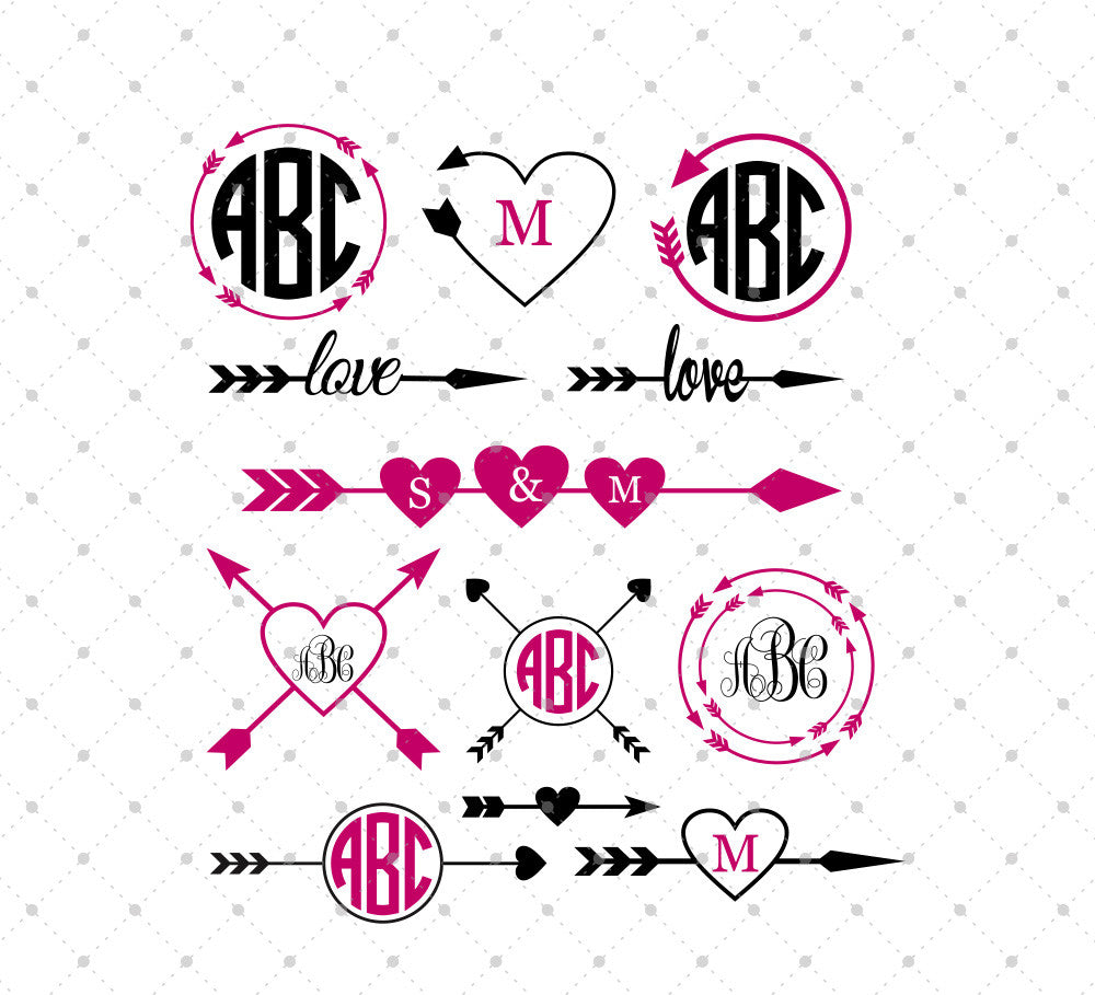 Valentines day Arrow Monogram Frame svg dxf png files ...