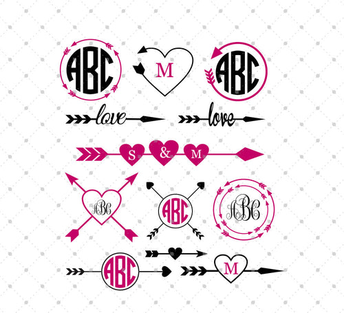 Rose Arrow Monogram Frame, Cuttable