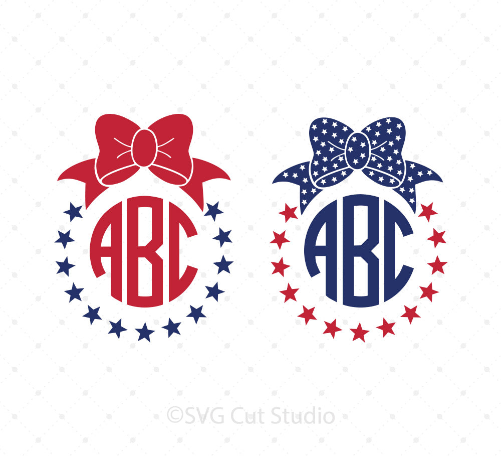 Download SVG Cut Files for Cricut and Silhouette - 4th of July Bow Monogram SVG Cut Files - SVG Cut Studio