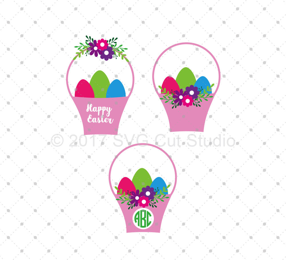 Happy Easter Egg Basket SVG Cut Files for Cricut and Silhouette