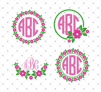 Rose, Flower Circle Monogram Frames - SVG, DXF, EPS and PNG - Cutting Files  By ESI Designs