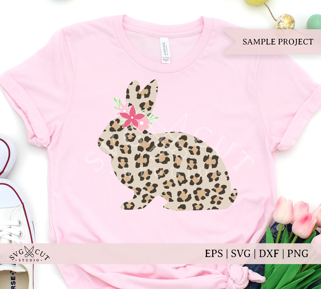 Download Leopard Print Bunny With Flower Wreath Svg Cut Files