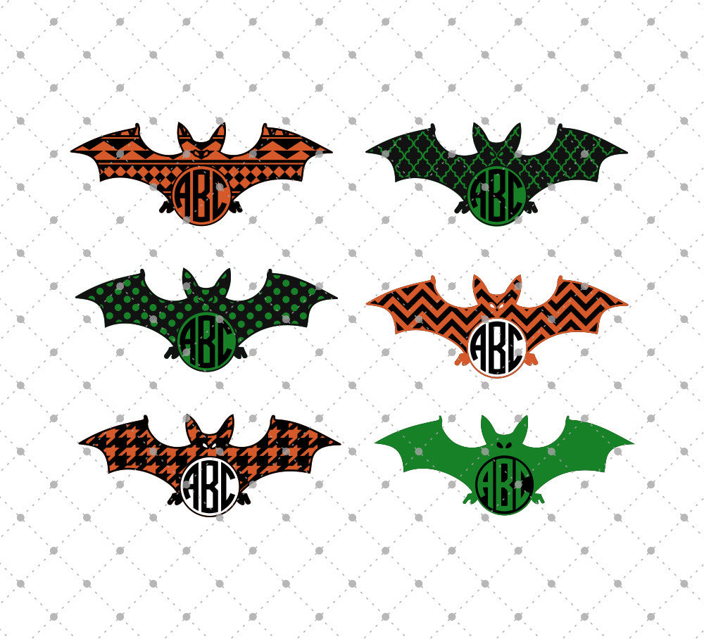 Patterned Halloween Bat Monogram Svg Files For Cricut And Silhouette