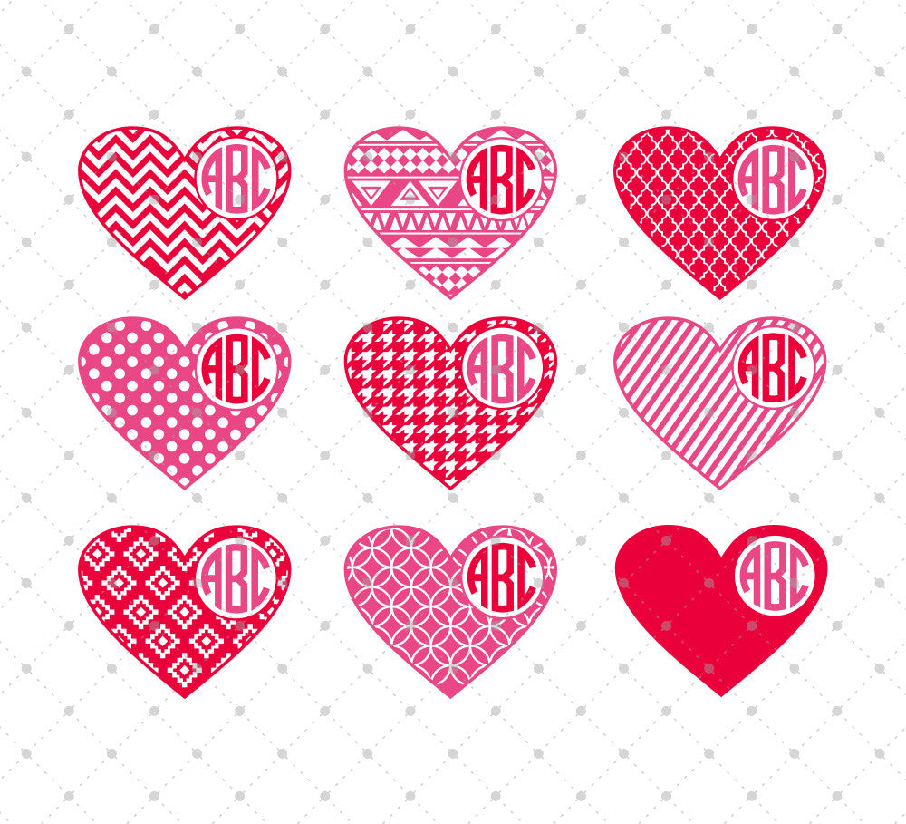 Valentines Day Heart Monogram Frames SVG