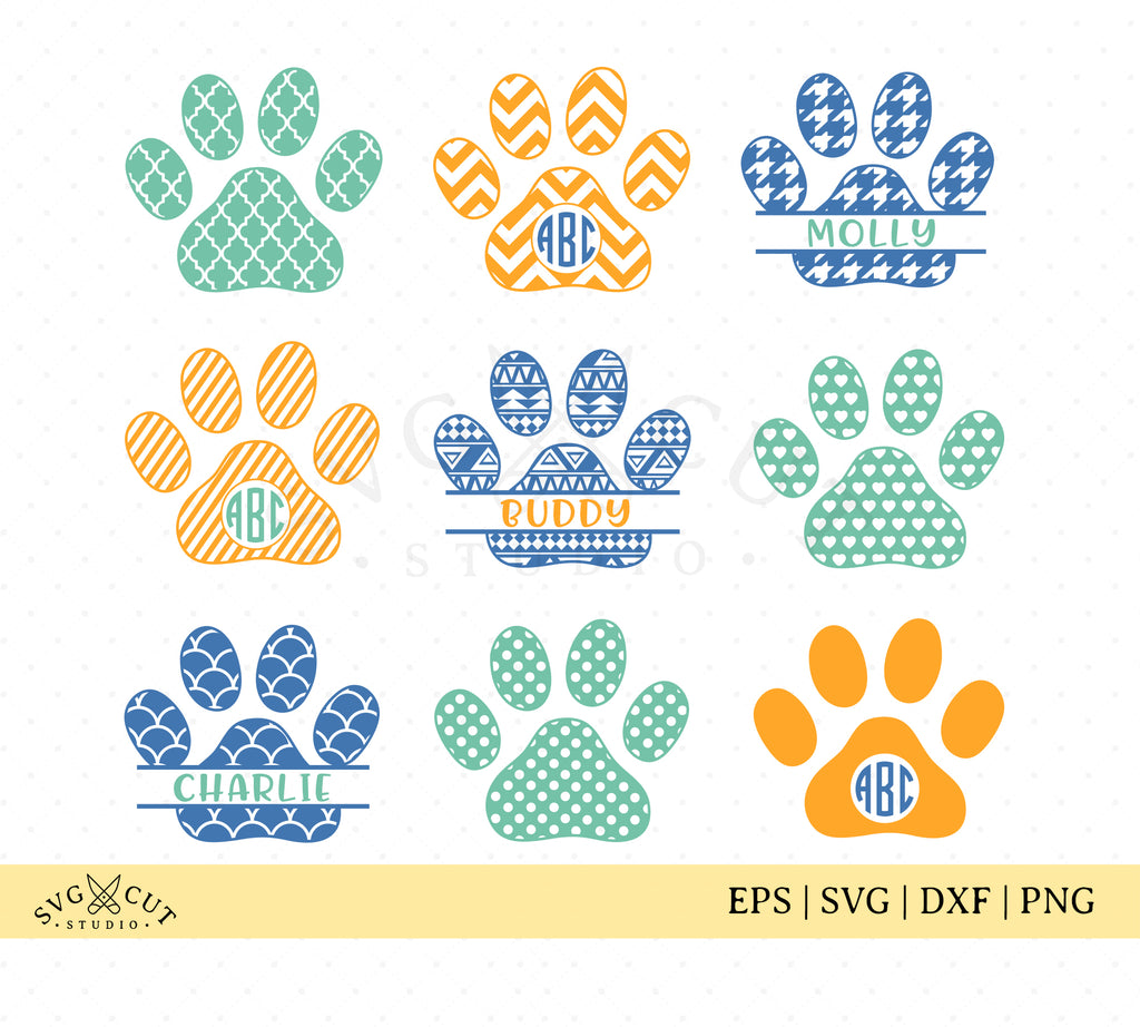 Download Paw Print Monogram Frames Svg Files