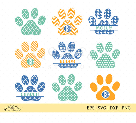 Download Paw Print Monogram Frames Svg Files Svg Cut Studio SVG, PNG, EPS, DXF File