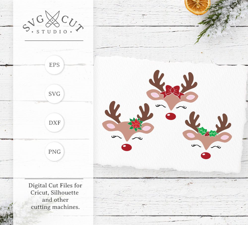 Download Christmas Reindeer Face SVG | SVG Cut Studio