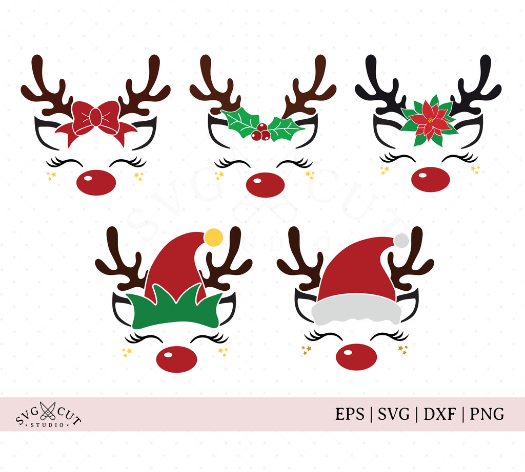 Download Christmas Reindeer Face Svg Files Bundle For Cricut And Silhouette