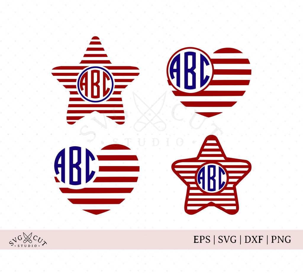 Download Svg Cut Files For Cricut And Silhouette 4th Of July Star And Heart Monogram Files