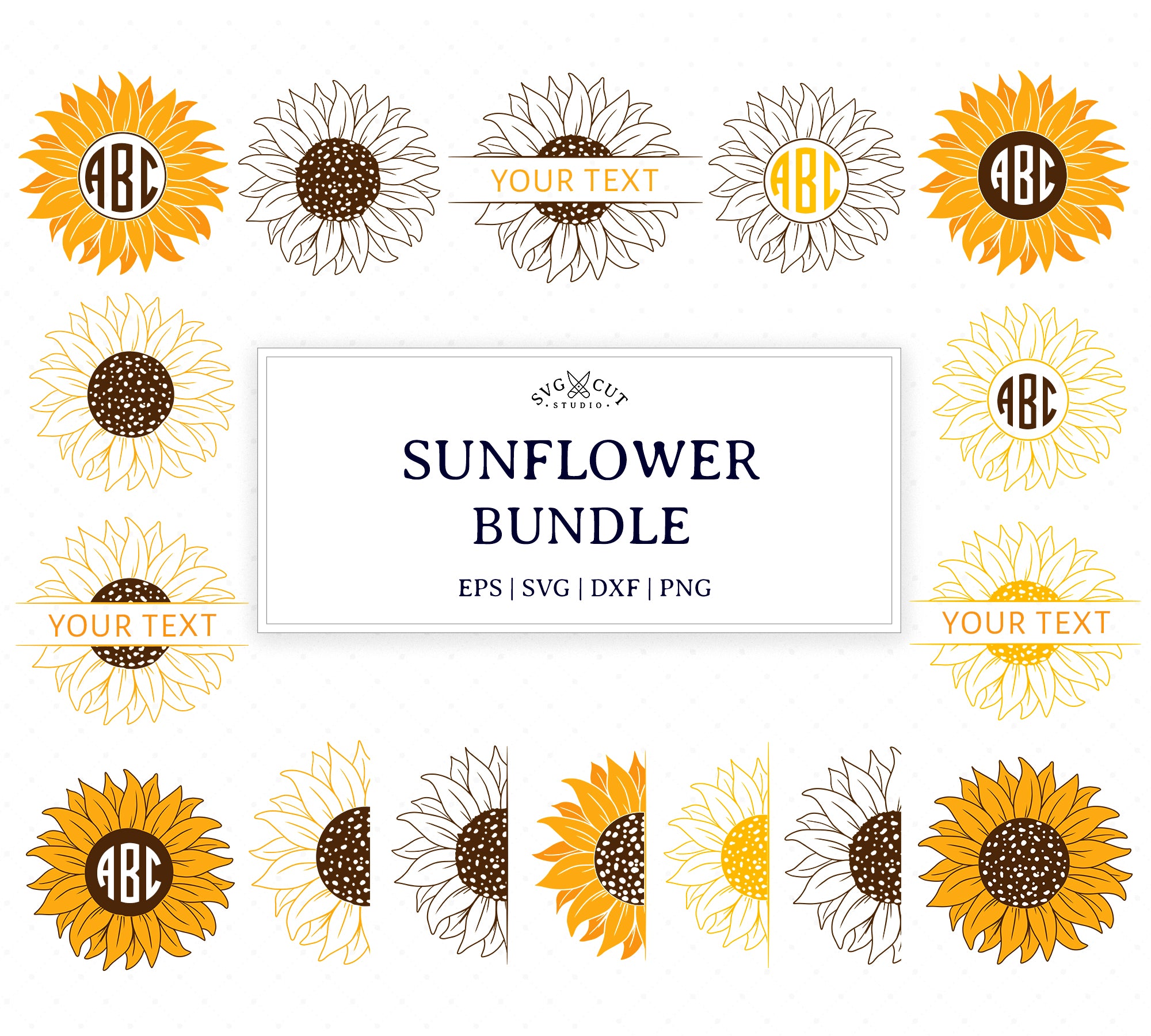 Sunflower Monogram Frame Svg Dxf Png