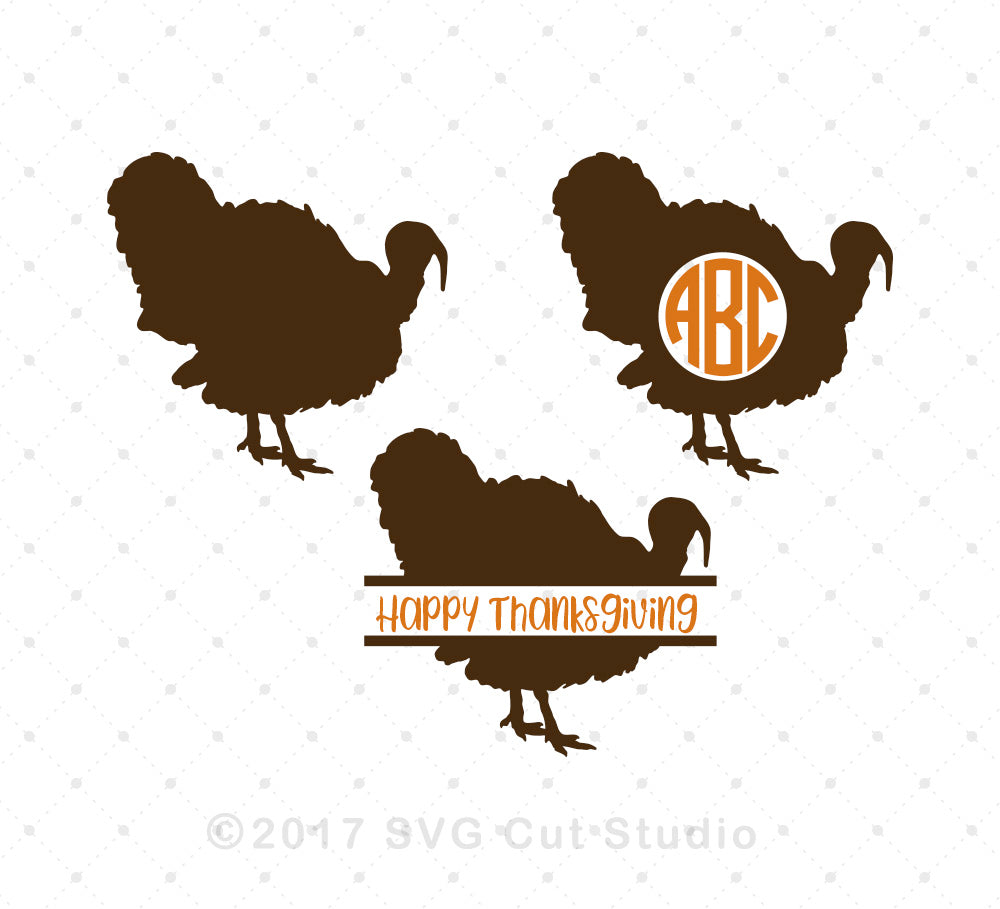 Cute Turkey Circle Monogram Cut File