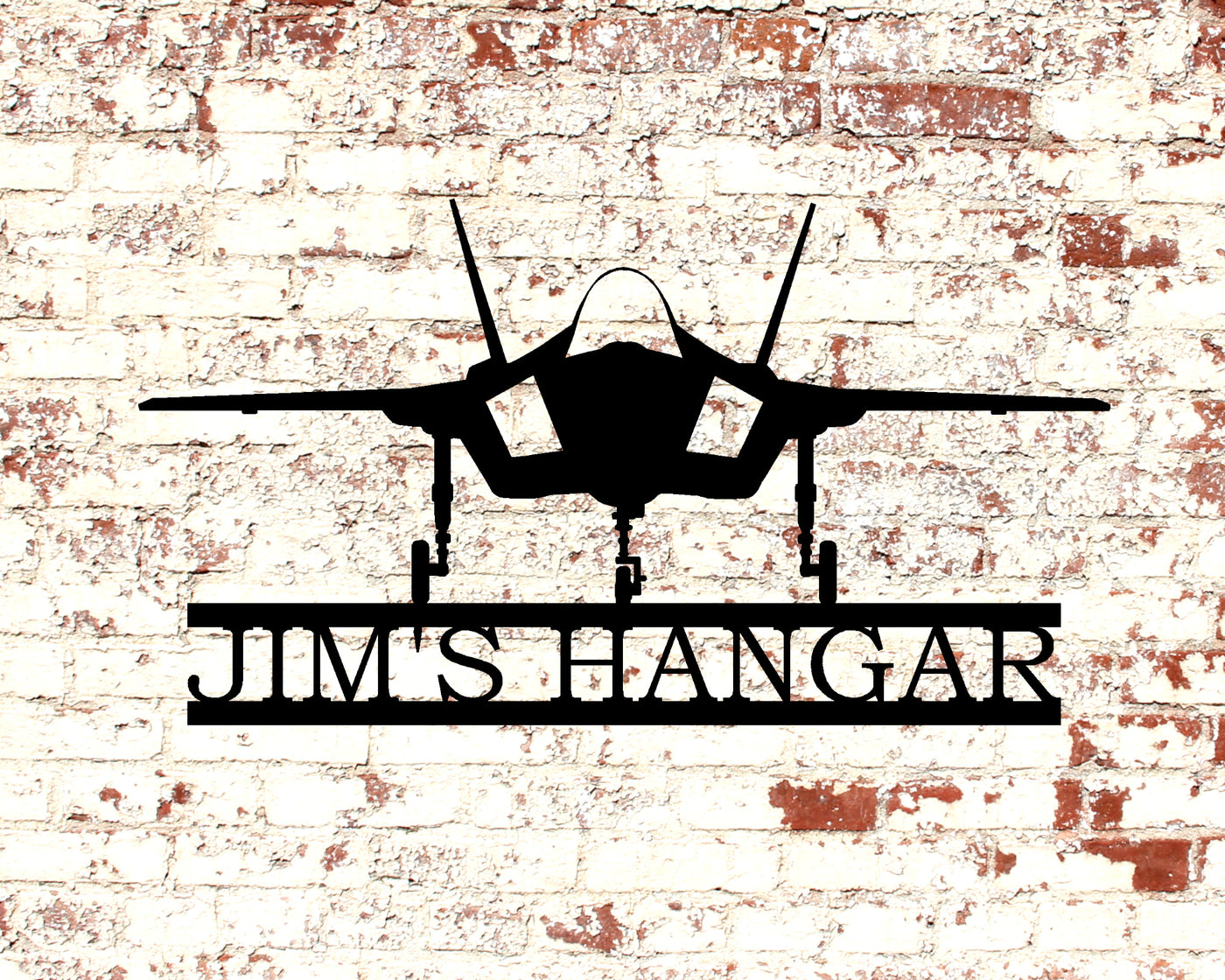 Personalized F-35 Fighter Jet Sign - Madison Iron and Wood - Personalized sign - metal outdoor decor - Steel deocrations - american made products - veteran owned business products - fencing decorations - fencing supplies - custom wall decorations - personalized wall signs - steel - decorative post caps - steel post caps - metal post caps - brackets - structural brackets - home improvement
