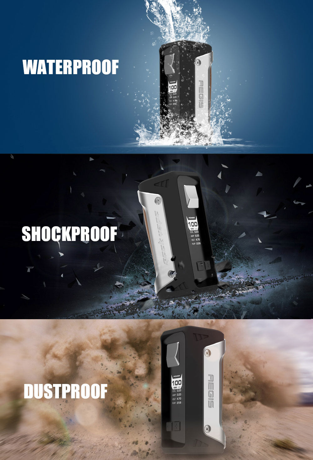 GeekVape Aegis 100W Mod with Shield Tank Kit Waterproof Shockproof Dustproof