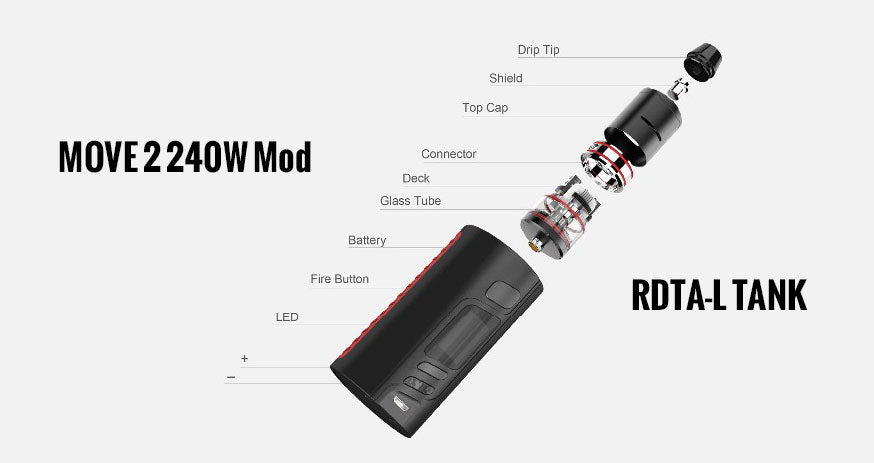 Vaptio MOVE 2 240W TC Mod with Turbo RDTA-L Kit Components