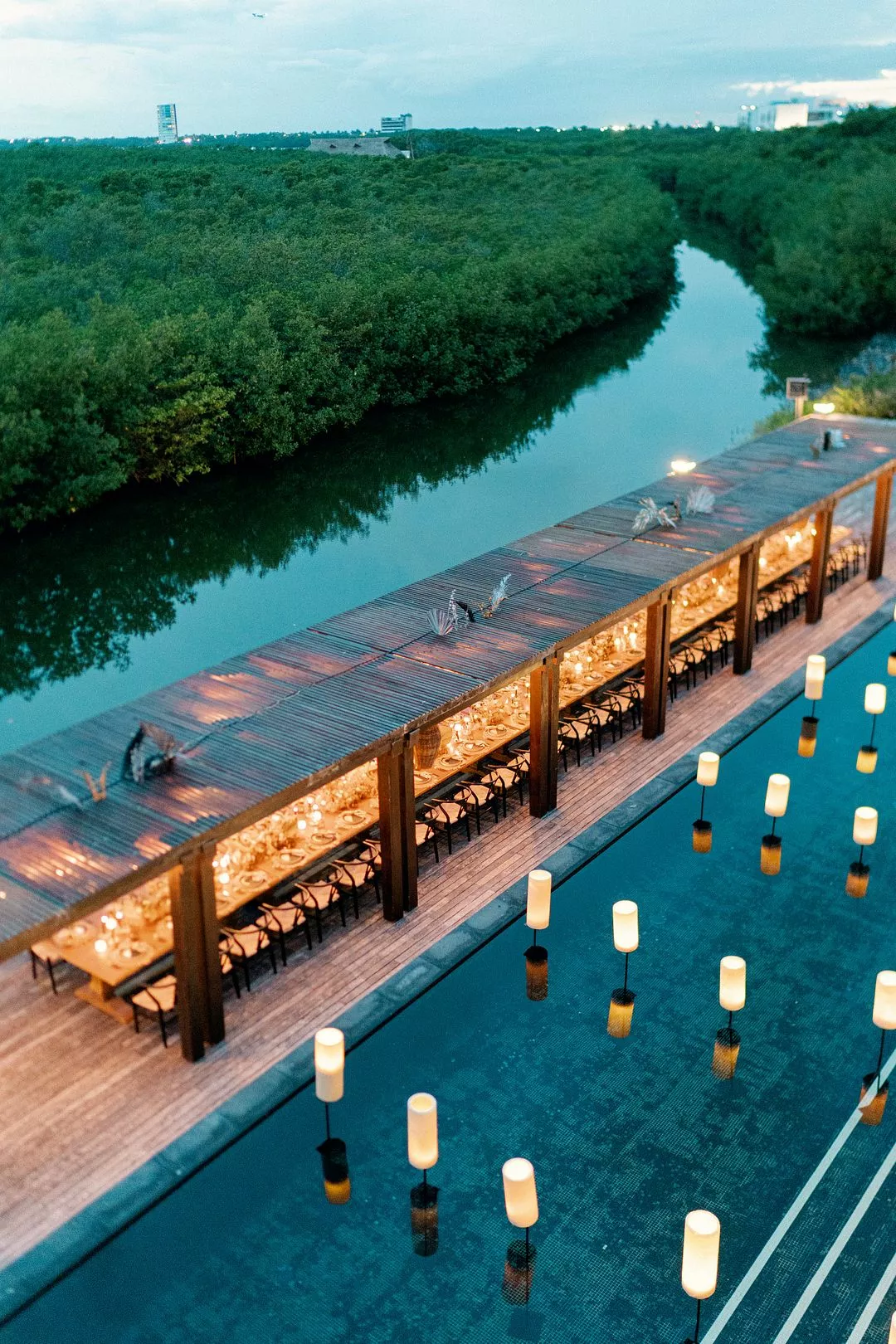 Lagoon Destination Wedding Reception at Nizuc Resort and Spa in Cancun Mexico