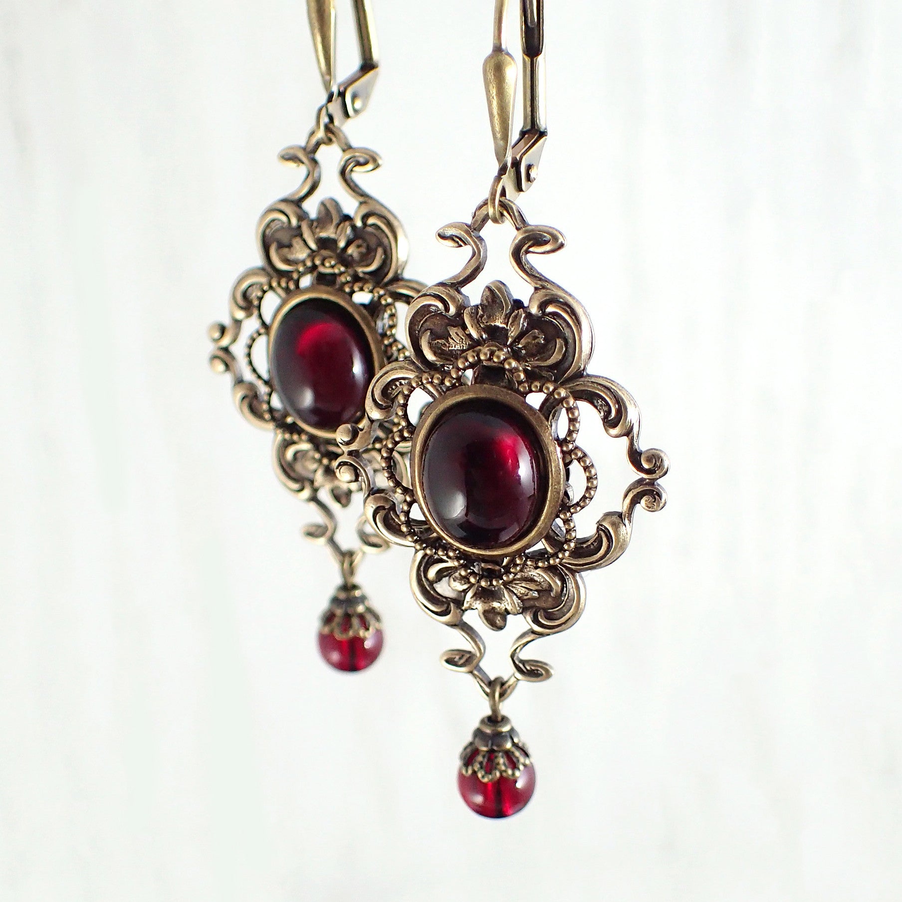 Deep Red Cabochon and Filigree Earrings - Ardent Hearts Designs ...