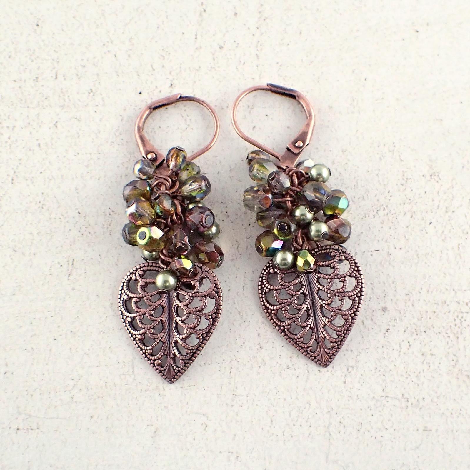 Light Green Cluster Filigree Leaf Earrings Ardent Hearts