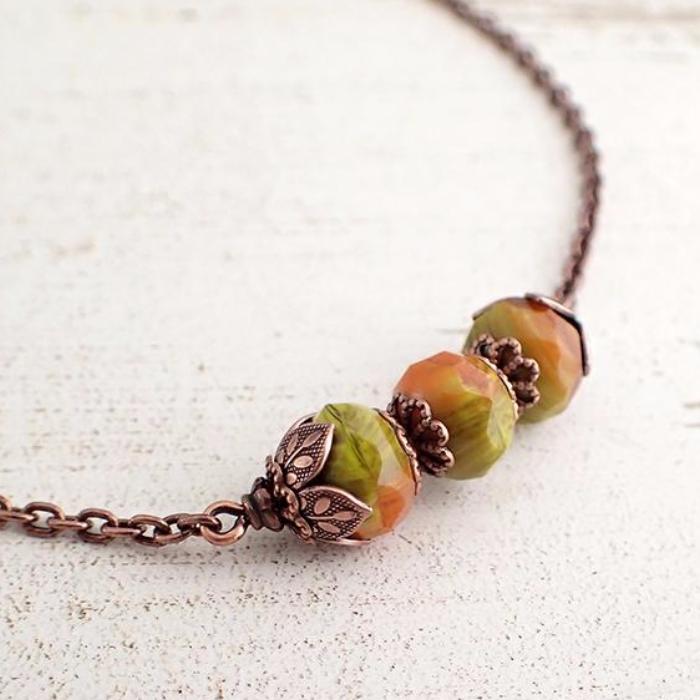 Rust and Light Olive Green Copper Necklace - Ardent Hearts ...