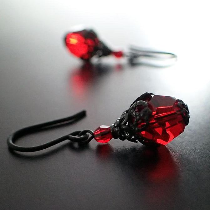 red swarovski crystal earrings