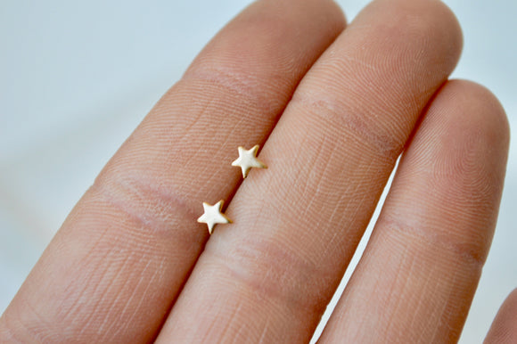 14k Solid Gold Star Stud Earrings,  5mm Star Earrings, Yellow Gold, Rose Gold