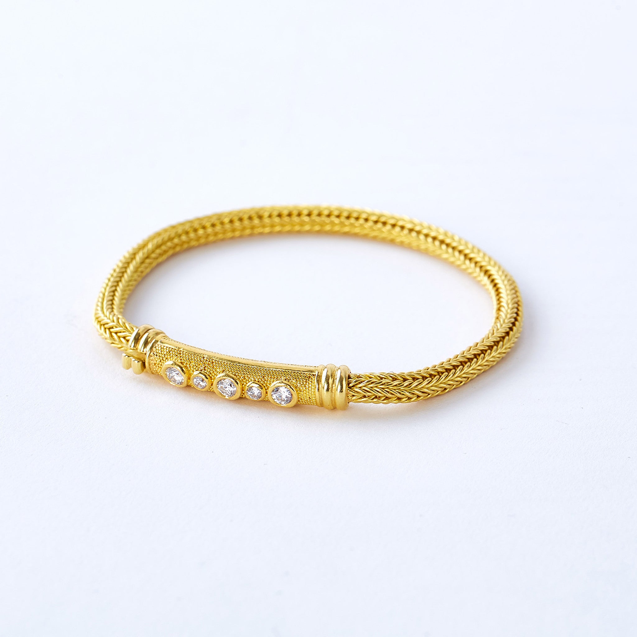 22 Karat Yellow Gold Woven Diamond Bracelet