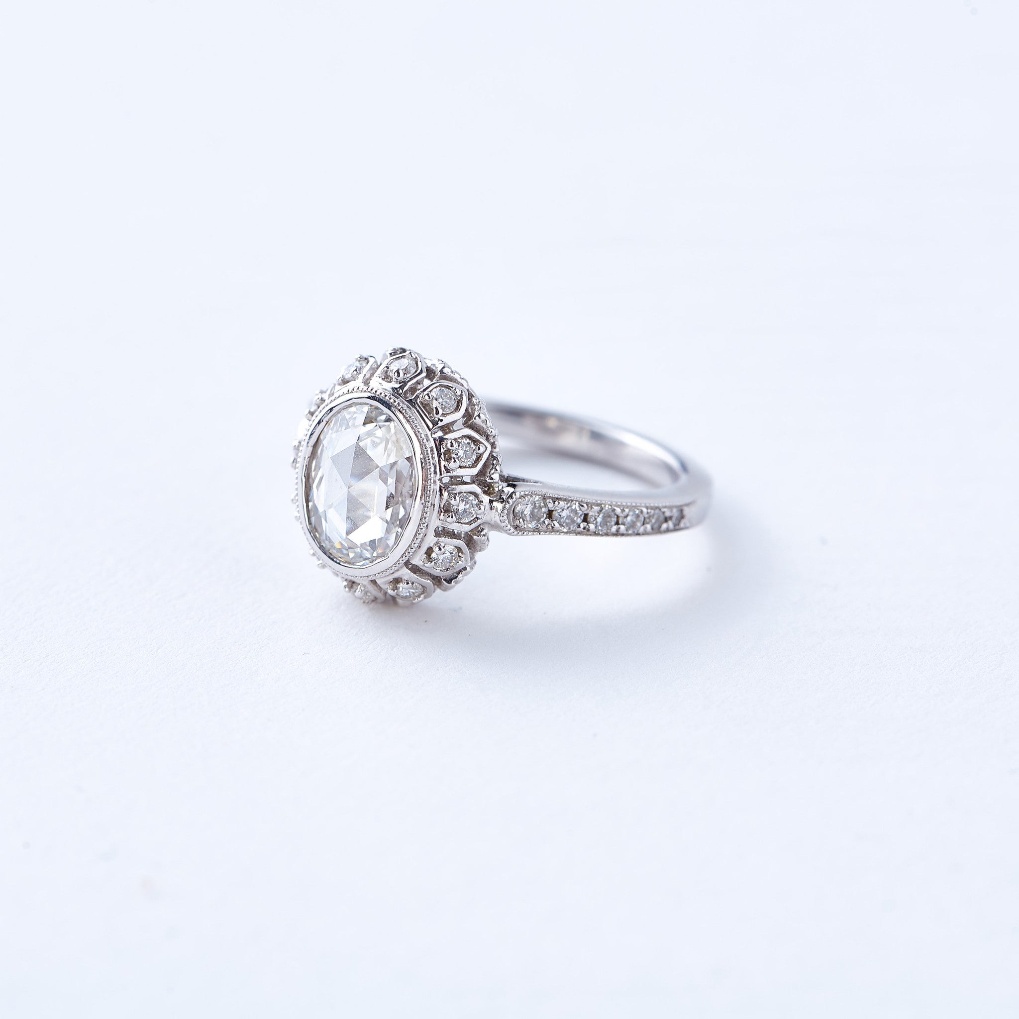 White Gold and Rose Cut Diamond Ring