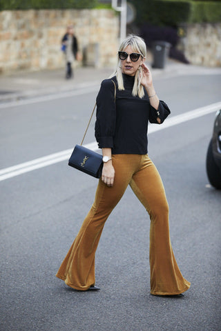 Leather and Lattes Gold Mustard Flares