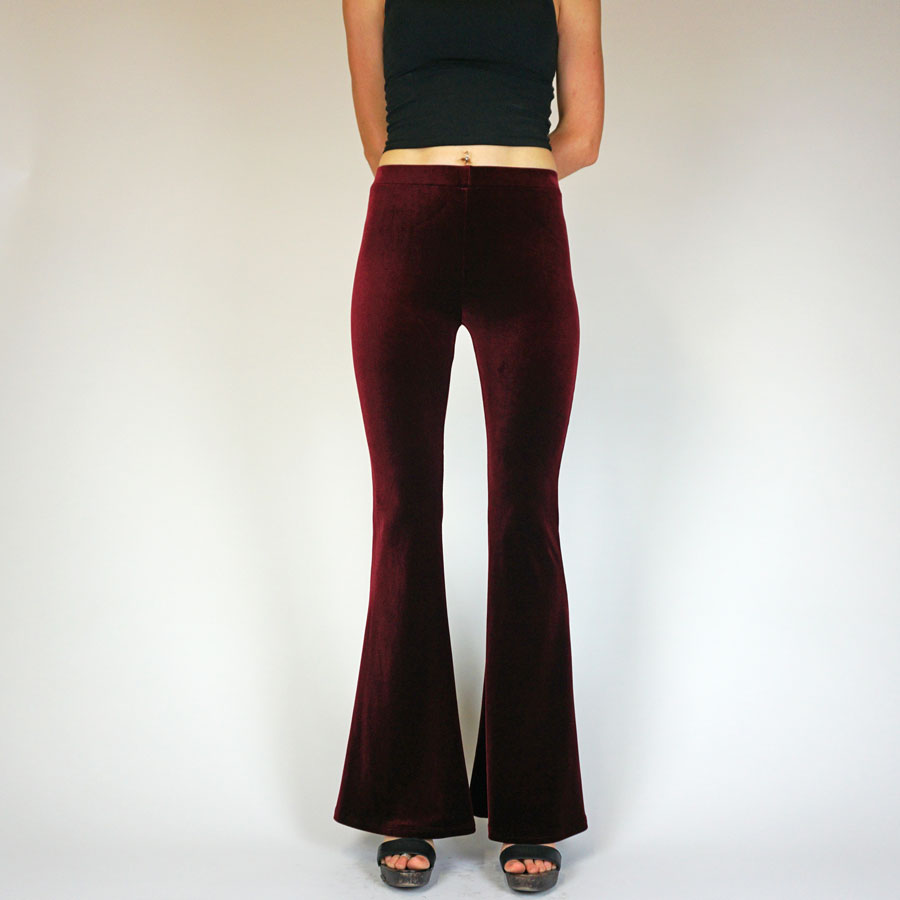 Burgundy Plum Wine Plain Velvet Flares | Flare Street