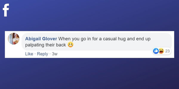 Facebook post from Abigail Glover about hugging people and palpating their back